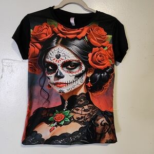 Black Day of the Dead Rose Graphic Short Sleeve Tee